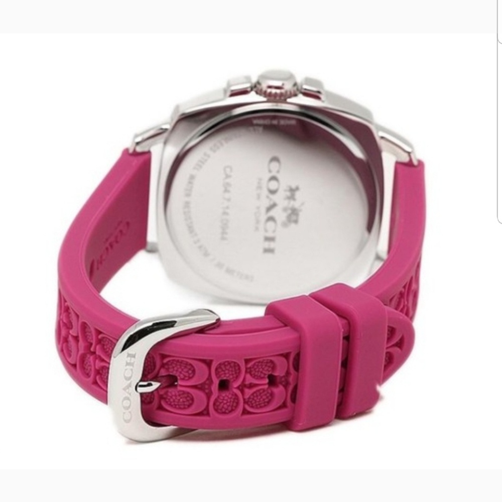 Coach Womens Boyfriend Fuchsia Logo-Embossed Watch - Picture 4 of 8